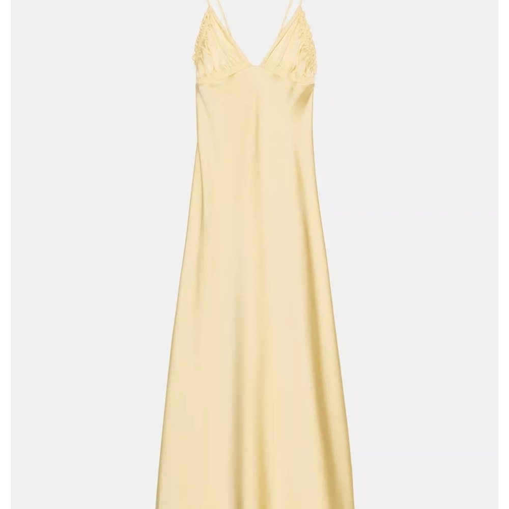 Zara Pale Yellow Satin Slip Maxi Dress